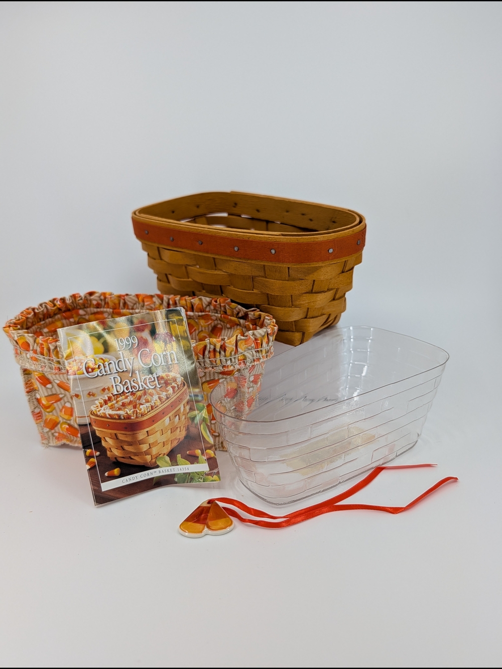 Longaberger 1999 Candy Corn Basket, Liner, Protector & Tie-On 14354 Halloween - Picture 2 of 11